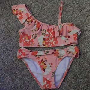 girls pink floral swimsuit